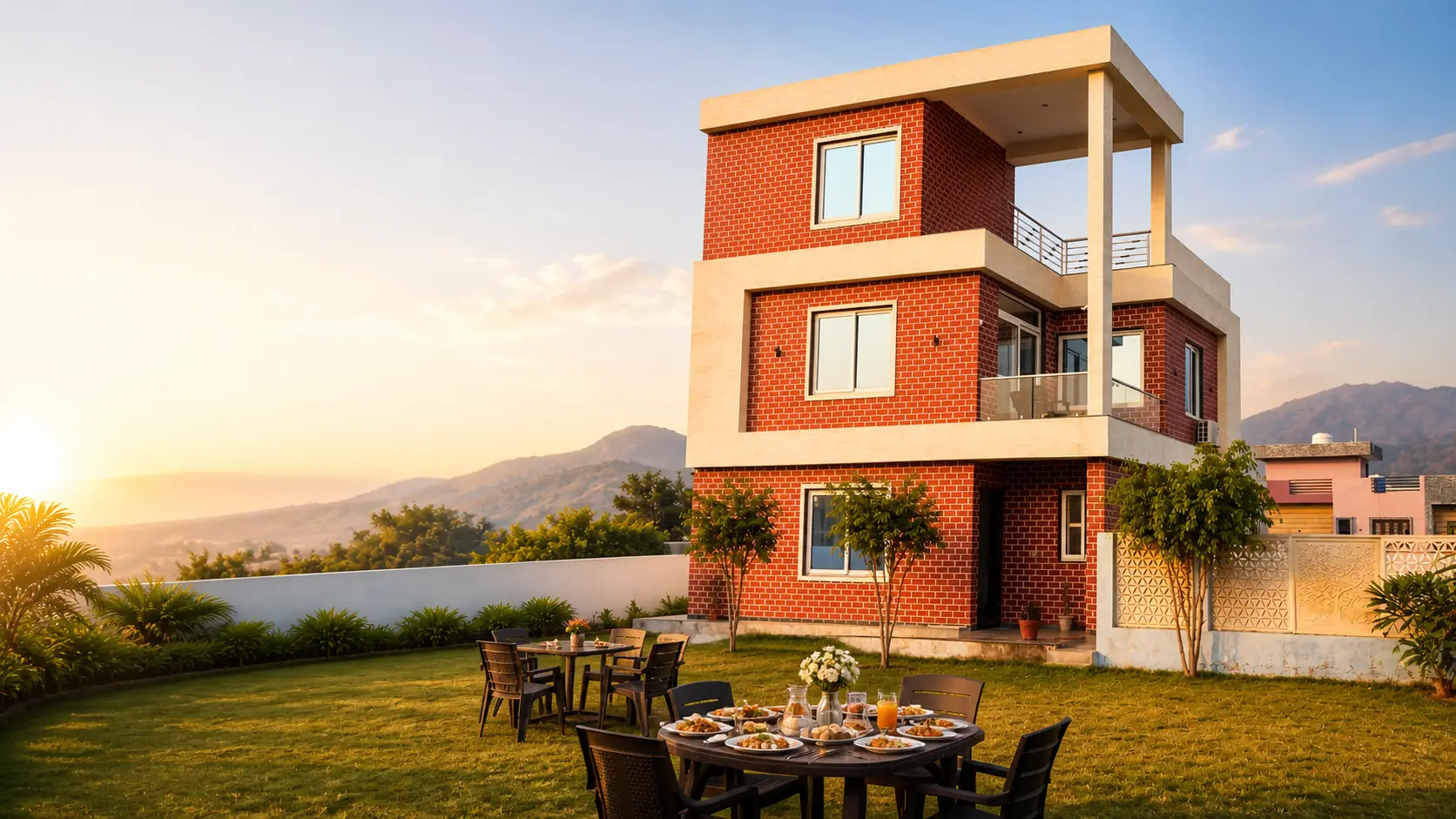 Amaira Stay villa exterior with private pool — luxury villa rental in Udaipur Rajasthan